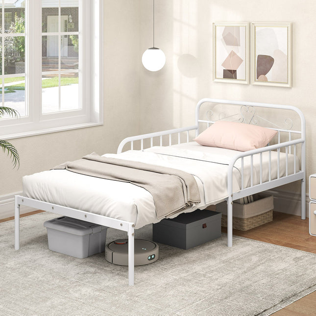 Extendable Metal Daybed to Twin Size Bed with Guardrails and Armrests