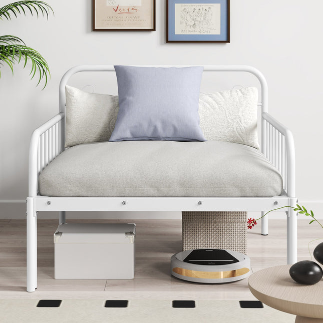 Extendable Metal Daybed to Twin Size Bed with Guardrails and Armrests