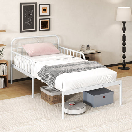 Extendable Metal Daybed to Twin Size Bed with Guardrails and Armrests