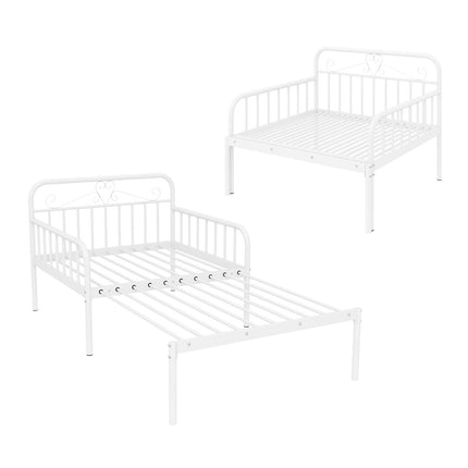Extendable Metal Daybed to Twin Size Bed with Guardrails and Armrests