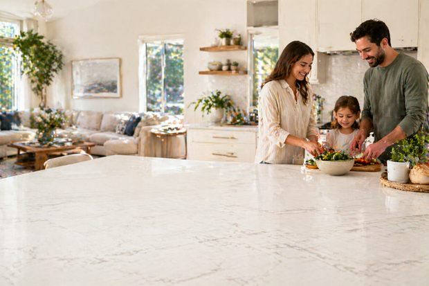 Family cooking in a bright home