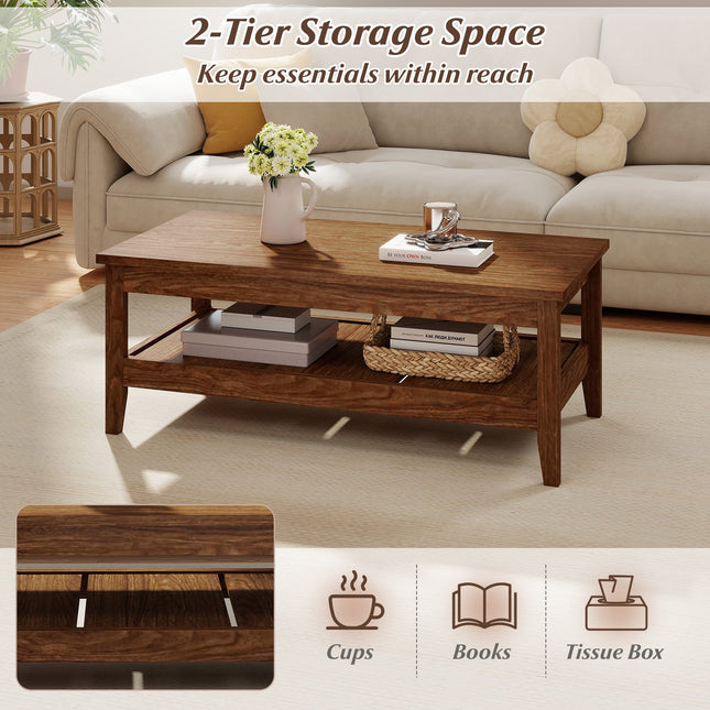 Farmhouse Coffee Table Rustic Cocktail Center Table with Thickened Tabletop