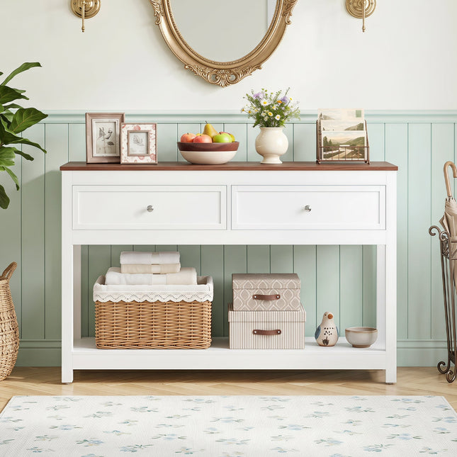 Console Table with 2 Drawers and Open Storage Shelf