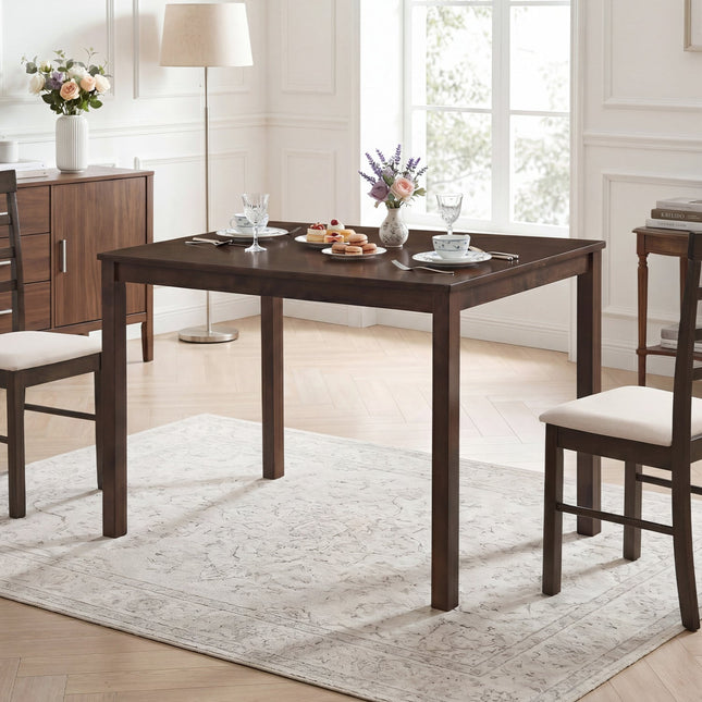 Farmhouse Dining Table for 4 with Solid Rubber Wood Frame