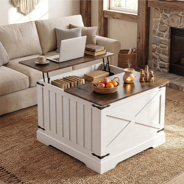 Farmhouse Lift Top Coffee Table with Hidden Storage Compartment