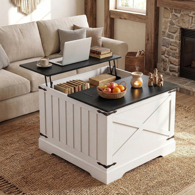 Farmhouse Lift Top Coffee Table with Hidden Storage Compartment