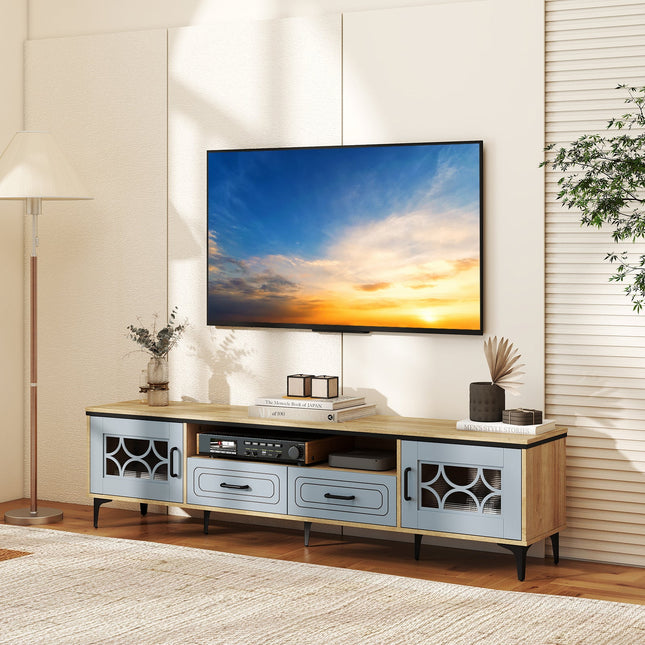 Farmhouse TV Stand for TVs up to 80 Inch with 2 Drawers