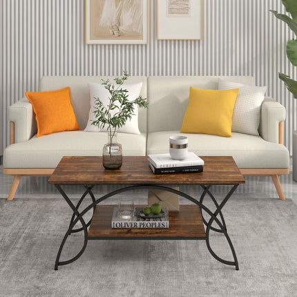 2-Tier Rectangle Coffee Table with Marble Pattern Top