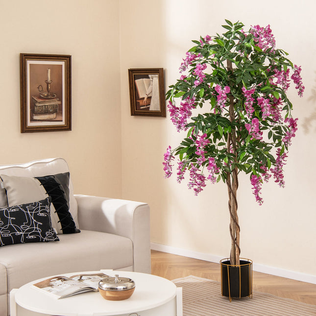 5.5 FT Faux Wisteria Plant in Nursery Pot with Blooming Flowers