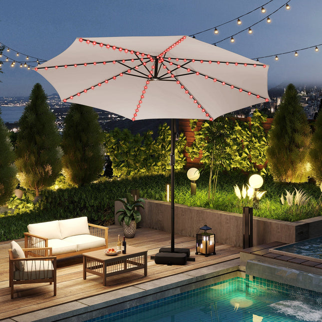 10 Feet Solar Offset Hanging Umbrella with Base and LED Lights