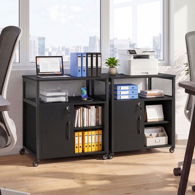 Mobile File Cabinet with Charging Station on Wheels