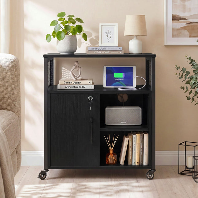 Mobile File Cabinet with Charging Station on Wheels