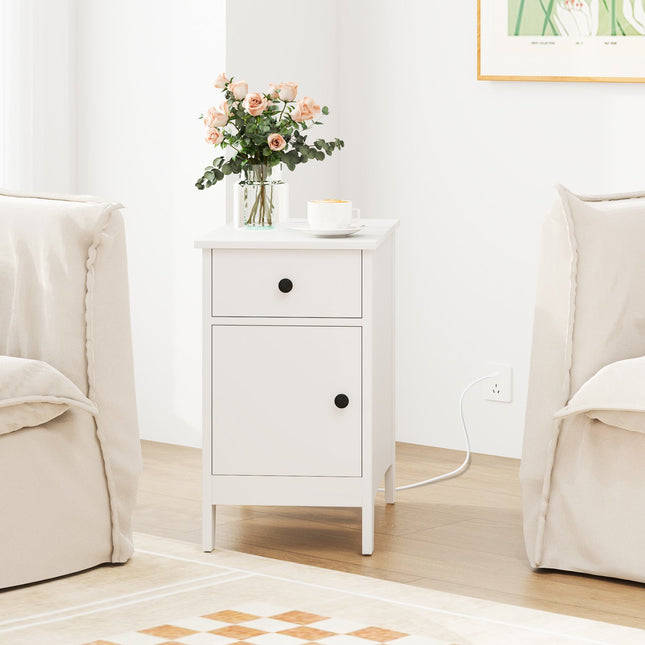 Flip Top End Table with Charging Station USB Ports Outlets and Drawer