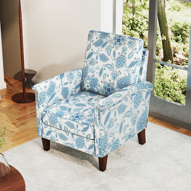 Floral Accent Chair Farmhouse Boho Armchair with Solid Wood Legs and High Back