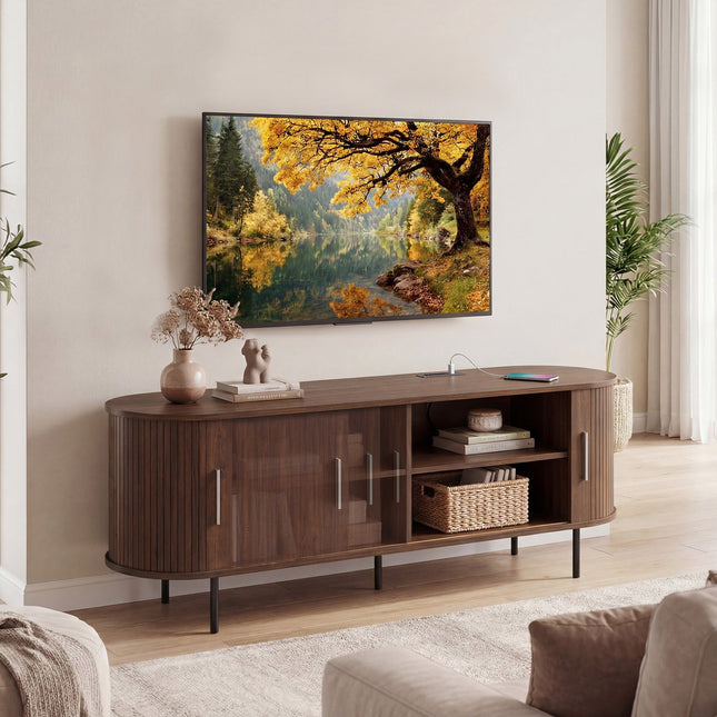 Fluted TV Stand for TVs up to 60" Mid Century Curved Entertainment Center