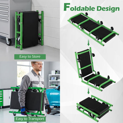 Foldable Automotive Creeper with 360° Swivel Wheels 330 lbs