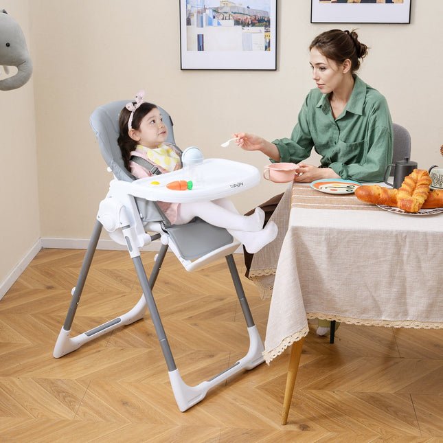 Foldable Baby High Chair with Adjustable Height and Relining Seat