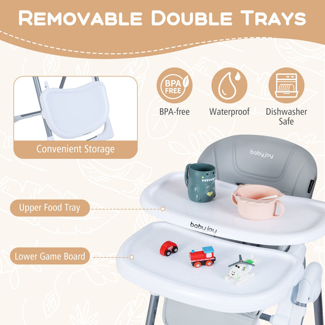 Foldable Baby High Chair with Adjustable Height and Relining Seat
