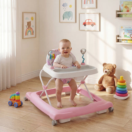 Foldable Baby Walker with Removable Seat and Adjustable Height for 6-12 Months