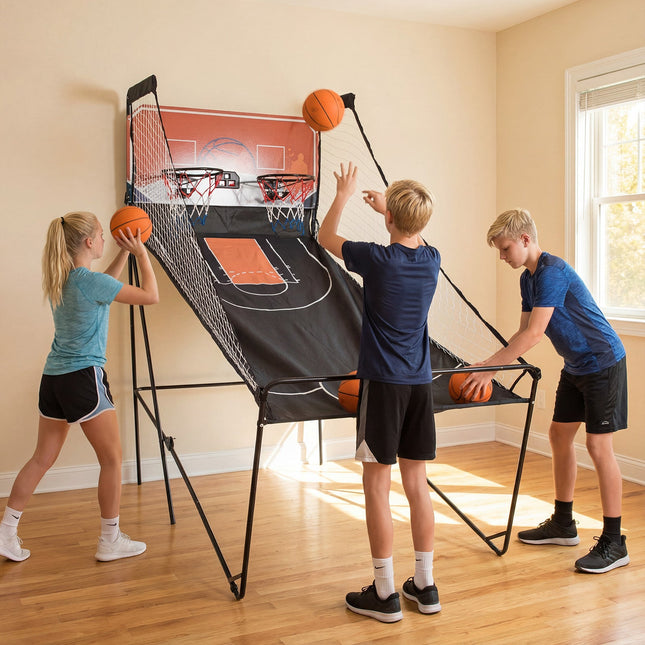 Foldable Basketball Arcade Game Kids Basketball Hoop Machine with 8 Exciting Playing Modes