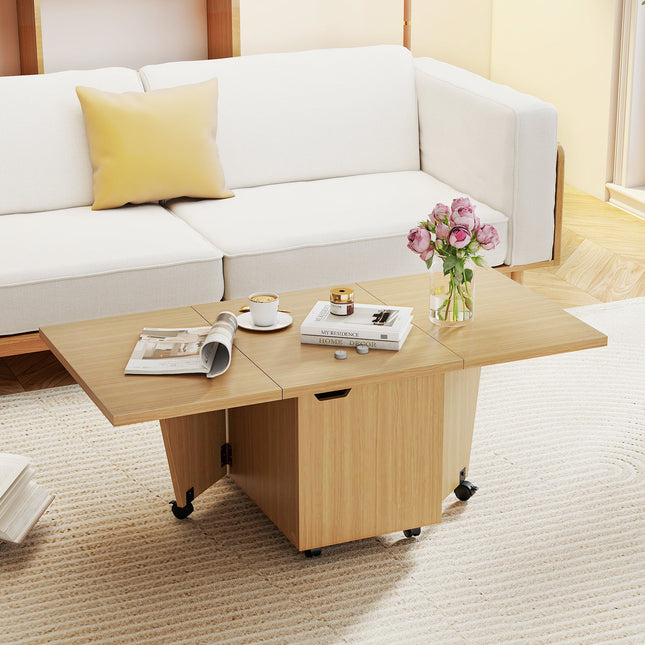 Foldable Coffee Table with Storage Cabinet Extendable Center Table