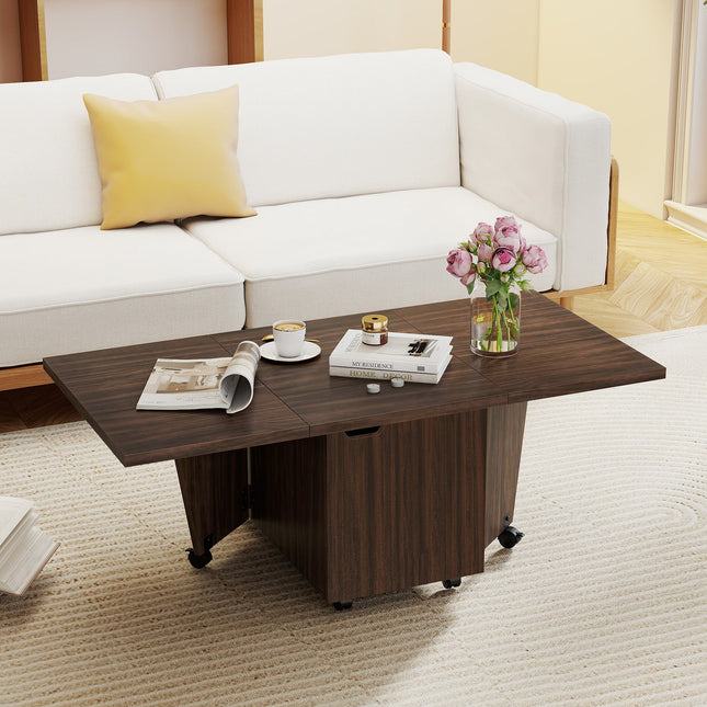 Foldable Coffee Table with Storage Cabinet Extendable Center Table