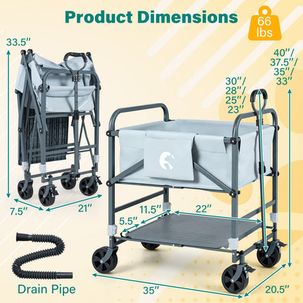 Foldable Dog Bath Cart with Adjustable Height & 4 Wheels