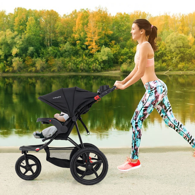 Foldable Jogging Stroller with Detachable Tray and Air-Filled Rubber Tires