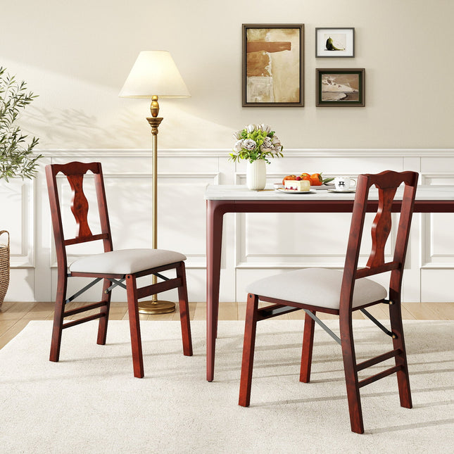 Folding Chairs Set of 2 Upholstered Dining Chairs with Comfy Padded Seats-Brown