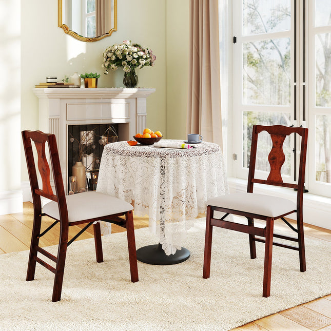 Folding Chairs Set of 2 Upholstered Dining Chairs with Comfy Padded Seats-Brown