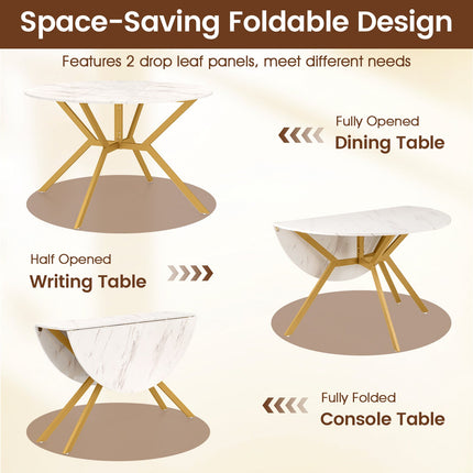 Folding Dining Table 47 Inch Extendable Round Kitchen Table with Drop Leaves
