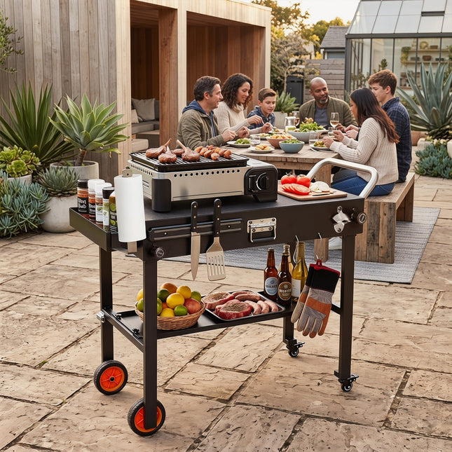 Folding Grill Cart for 17" and 22" Griddles with Heat Mat