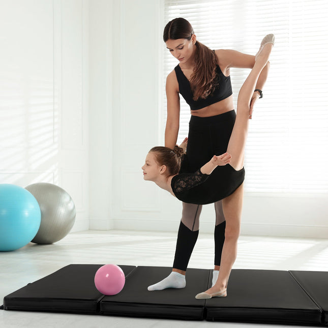 Folding Gymnastics Mat with Carry Handles and Sweatproof Detachable PU Leather Cover