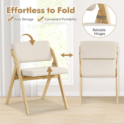 Set of 2 Folding Kitchen Dining Chairs with Rubber Wood Legs