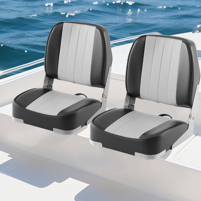 2-Pack Boat Seats Folding Low Back Boat Chairs Waterproof PVC Leather Cabin Seating