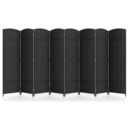 8-Panel Folding Room Divider with Hand-Woven Texture and Solid Wood Frame