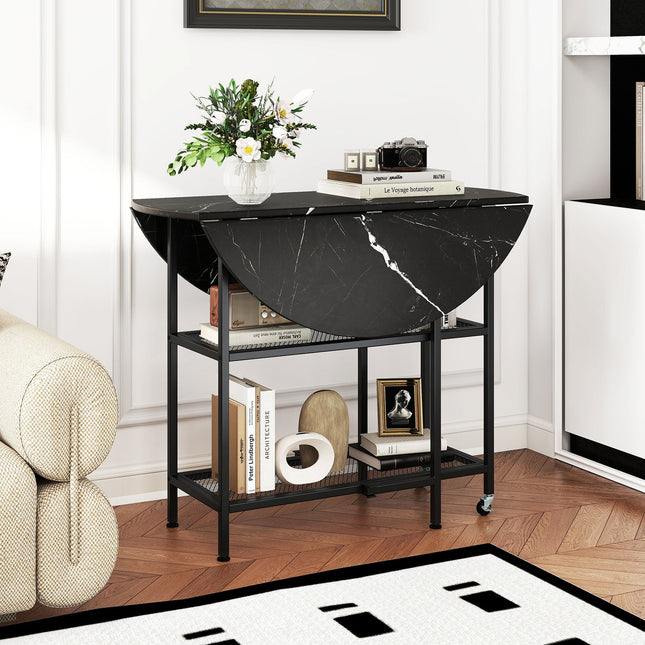 Folding Round Dining Table with Lockable Wheels