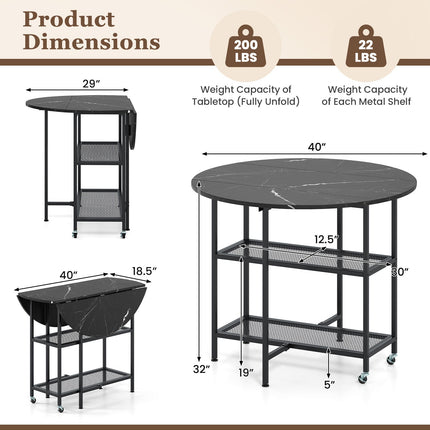Folding Round Dining Table with Lockable Wheels