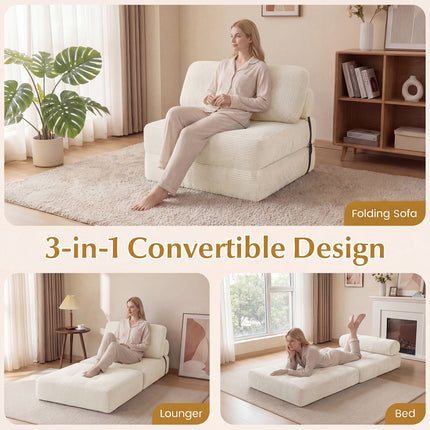 Folding Sofa Bed with Pillow and Back Support for Living Room