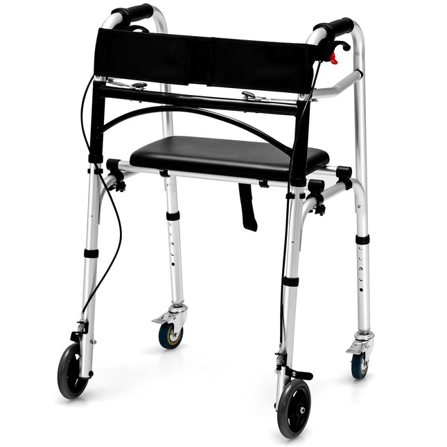 Adjustable Aluminum Walker with Wheels and Brakes