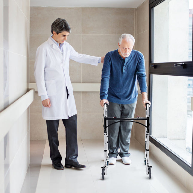 Adjustable Aluminum Walker with Wheels and Brakes
