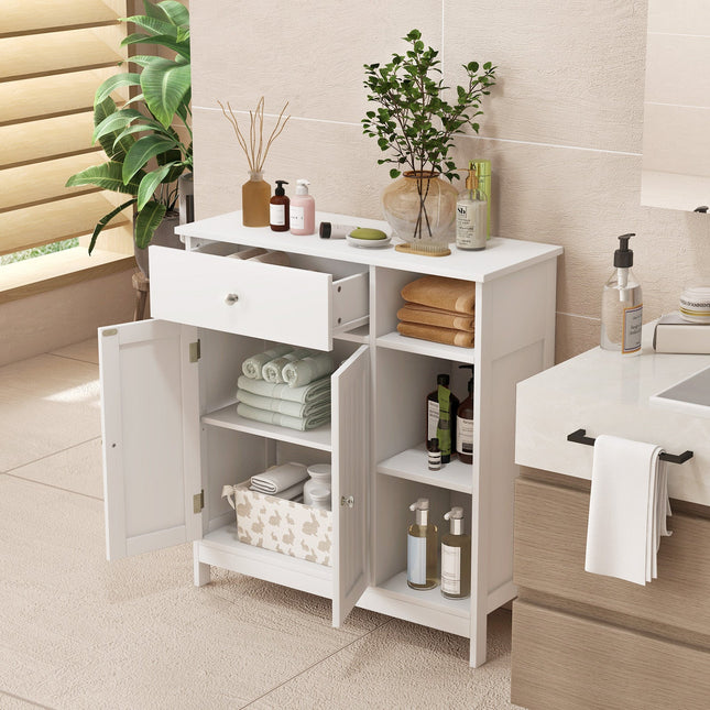 Bathroom Cabinet Floor Cabinet with Drawer and Open Compartments-White
