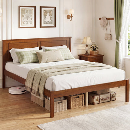 Full/Queen/Twin Size Bed Frame Farmhouse Wooden Platform Bed with Headboard