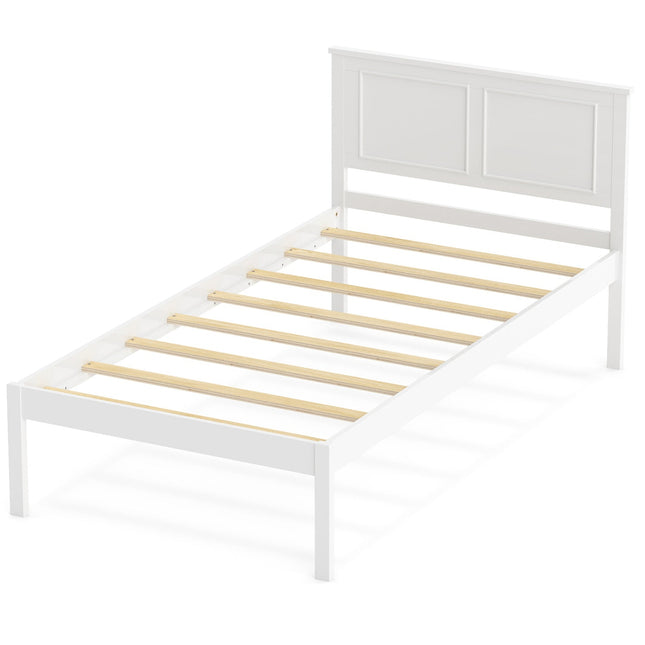 Full/Queen/Twin Size Bed Frame Farmhouse Wooden Platform Bed with Headboard White