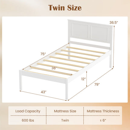 Full/Queen/Twin Size Bed Frame Farmhouse Wooden Platform Bed with Headboard White