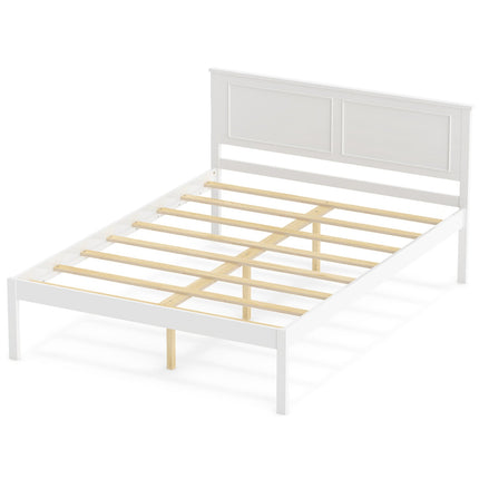 Full/Queen/Twin Size Bed Frame Farmhouse Wooden Platform Bed with Headboard White