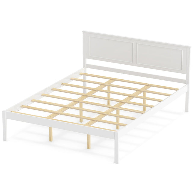 Full/Queen/Twin Size Bed Frame Farmhouse Wooden Platform Bed with Headboard White