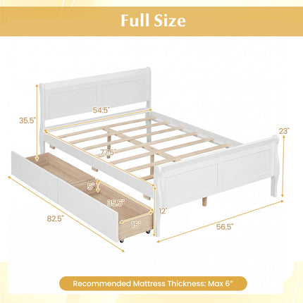 Full Size Bed Frame with 2 Storage Drawers and Footboard for Kids Teens Adults