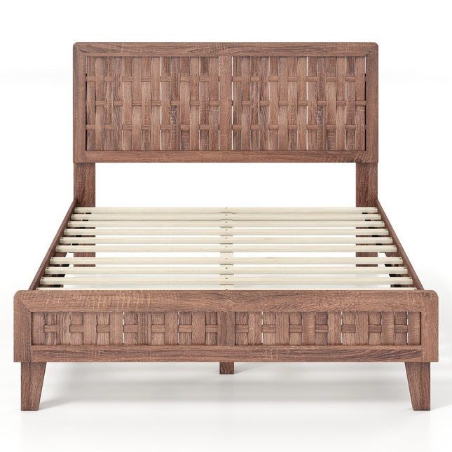 Twin Size Bed Frame Mid Century with Woven Accent Headboard