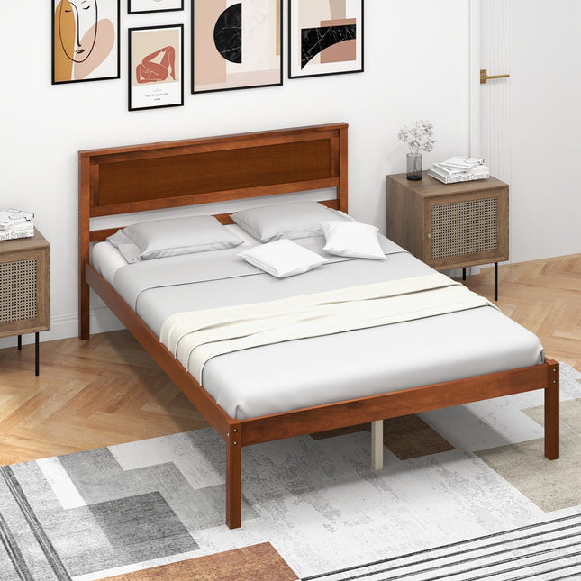 Twin/Full/Queen Size Bed Frame with Wooden Headboard and Slat Support